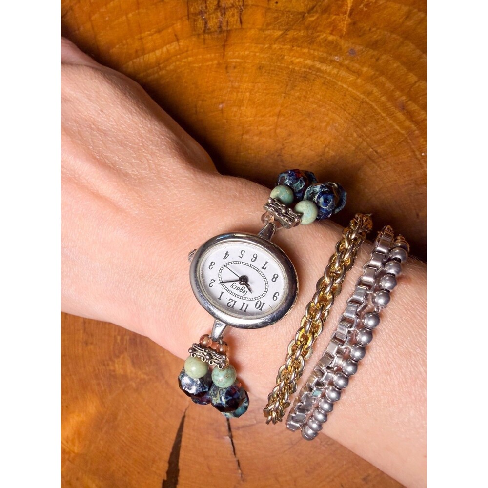 Women's Beaded Bracelet Wristwatch LEGACY Quartz ANALOG New Battery